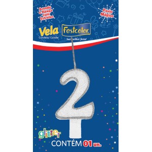 Vela Glitter Prata Nº2 Com 10 Unidades-106090-92310