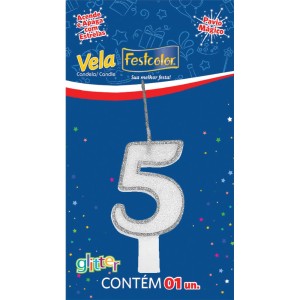 Vela Glitter Prata Nº5 10 Unidades-106093-45852