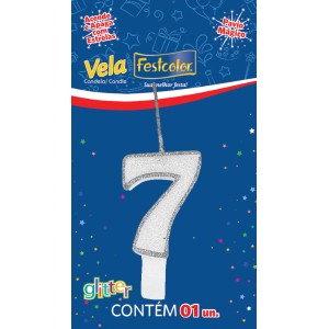 Vela Glitter Prata Nº7 Com 10 Unidades-106095-78618