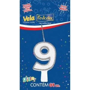 Vela Glitter Prata Nº9 10 Unidades-106097-37345