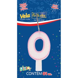 Vela Glitter Rosa N 0 Com 10 Unidades