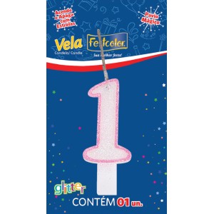 Vela Glitter Rosa Nº1 Com 10 Unidades-105301-32756