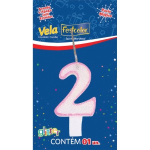 Vela Glitter Rosa Nº2 Com 10 Unidades