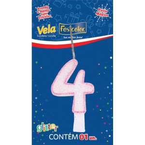 Vela Glitter Rosa Nº4 Com 10 Unidades