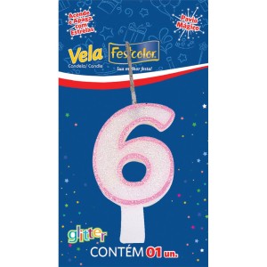 Vela Glitter Rosa Nº6 Com 10 Unidades