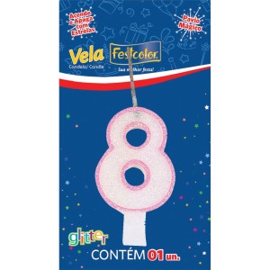 Vela Glitter Rosa Nº8 10 Unidades-105308-44464