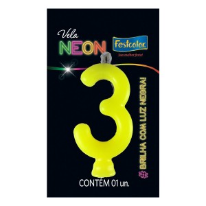 Vela Neon Amarelo Nº3 Com 10 Unidades