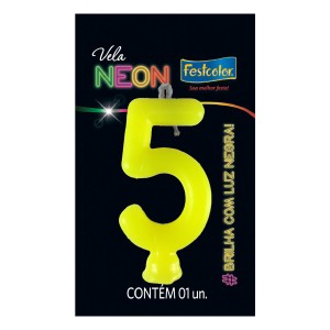 Vela Neon Amarelo Nº5 Com 10 Unidades-107041