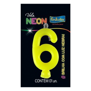 Vela Neon Amarelo Nº6 Com 10 Unidades