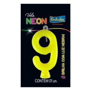 Vela Neon Amarelo Nº9 Com 10 Unidades