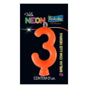 Vela Neon Laranja Nº3 Com 10 Unidades