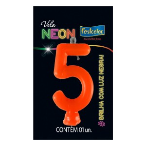 Vela Neon Laranja Nº5 Com 10 Unidades