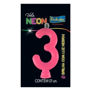 Vela Neon Pink Nº3 Com 10 Unidades-107028