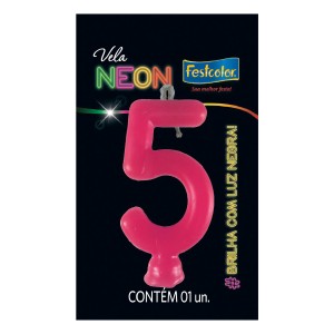 Vela Neon Pink Nº5 Com 10 Unidades-107030