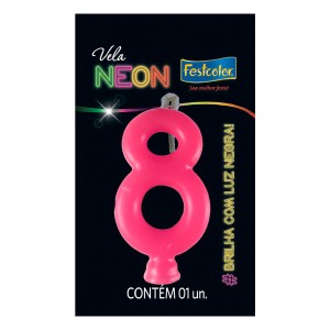 Vela Neon Pink Nº8 Com 10 Unidades