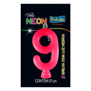 Vela Neon Pink Nº9 Com 10 Unidades-107034