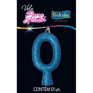 Vela Puro Glitter Azul N 0 Com 10 Unidades