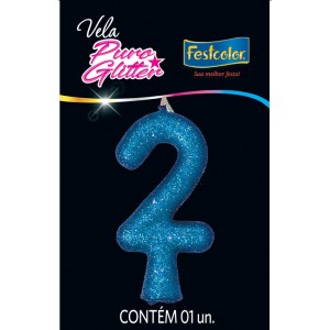 Vela Puro Glitter Azul Nº2 Com 10 Unidades