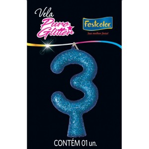 Vela Puro Glitter Azul Nº3 10 Unidades-107349-16834