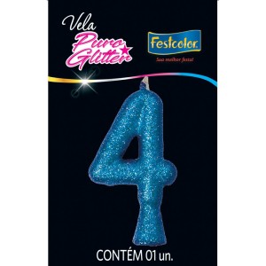 Vela Puro Glitter Azul Nº4 10 Unidades-107350-91726