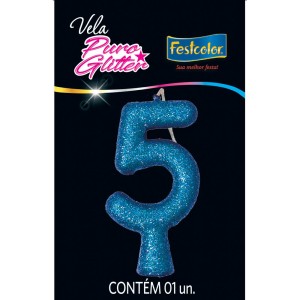 Vela Puro Glitter Azul Nº5 10 Unidades-107351-72141