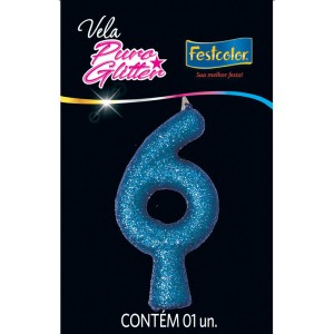 Vela Puro Glitter Azul Nº6 Com 10 Unidades