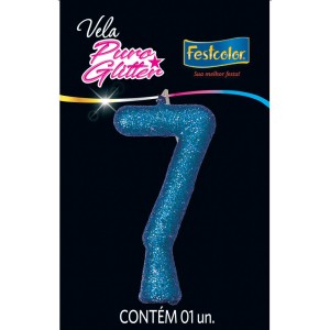 Vela Puro Glitter Azul Nº7 Com 10 Unidades