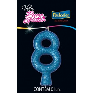 Vela Puro Glitter Azul Nº8 10 Unidades-107354-57416