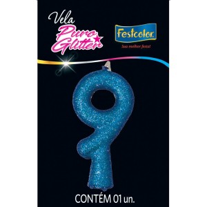 Vela Puro Glitter Azul Nº9 Com 10 Unidades