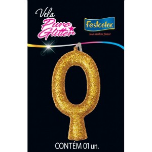 Vela Puro Glitter Dourada N 0 Com 10 Unidades