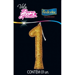 Vela Puro Glitter Dourada Nº1 Com 10 Unidades