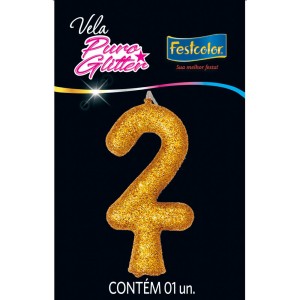 Vela Puro Glitter Dourada Nº2 Com 10 Unidades