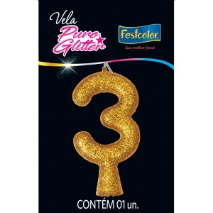 Vela Puro Glitter Dourada Nº3 Com 10 Unidades