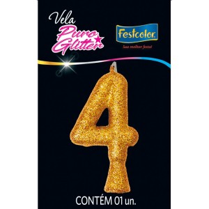 Vela Puro Glitter Dourada Nº4 Com 10 Unidades