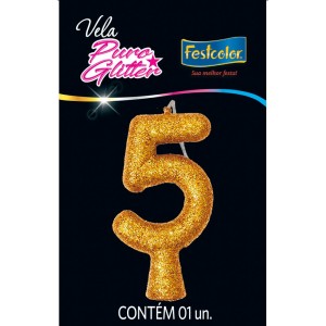 Vela Puro Glitter Dourada Nº5 Com 10 Unidades