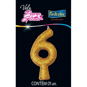 Vela Puro Glitter Dourada Nº6 10 Unidades-107330-13452