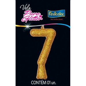 Vela Puro Glitter Dourada Nº7 Com 10 Unidades