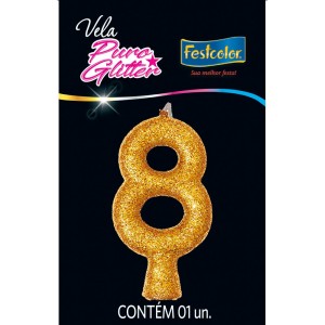 Vela Puro Glitter Dourada Nº8 Com 10 Unidades