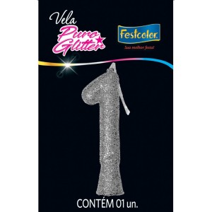 Vela Puro Glitter Prata Nº1 Com 10 Unidades