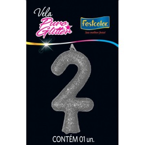 Vela Puro Glitter Prata Nº2 Com 10 Unidades