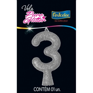 Vela Puro Glitter Prata Nº3 Com 10 Unidades