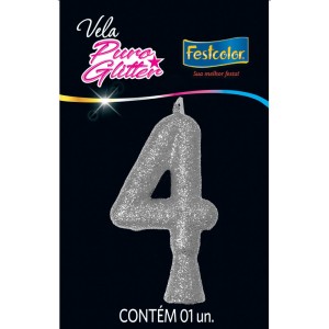 Vela Puro Glitter Prata Nº4 Com 10 Unidades