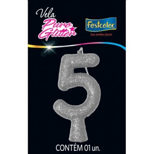 Vela Puro Glitter Prata Nº5 10 Unidades-107340-62557