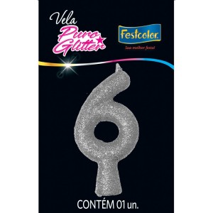 Vela Puro Glitter Prata Nº6 10 Unidades-107341-18046