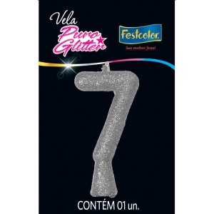 Vela Puro Glitter Prata Nº7 Com 10 Unidades