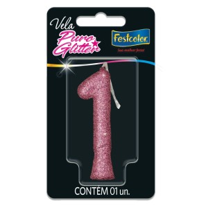 Vela Puro Glitter Rosa Nº1 Com 10 Unidades