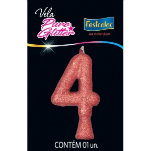 Vela Puro Glitter Rose Gold Nº4 Com 10 Unidades