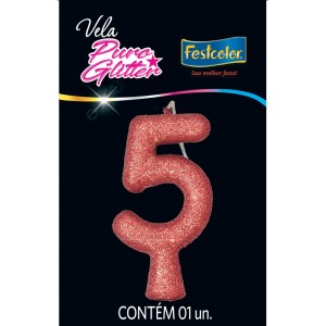 Vela Puro Glitter Rose Gold Nº5 Com 10 Unidades