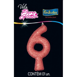 Vela Puro Glitter Rose Gold Nº6 Com 10 Unidades