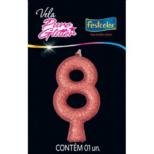 Vela Puro Glitter Rose Gold Nº8 Com 10 Unidades